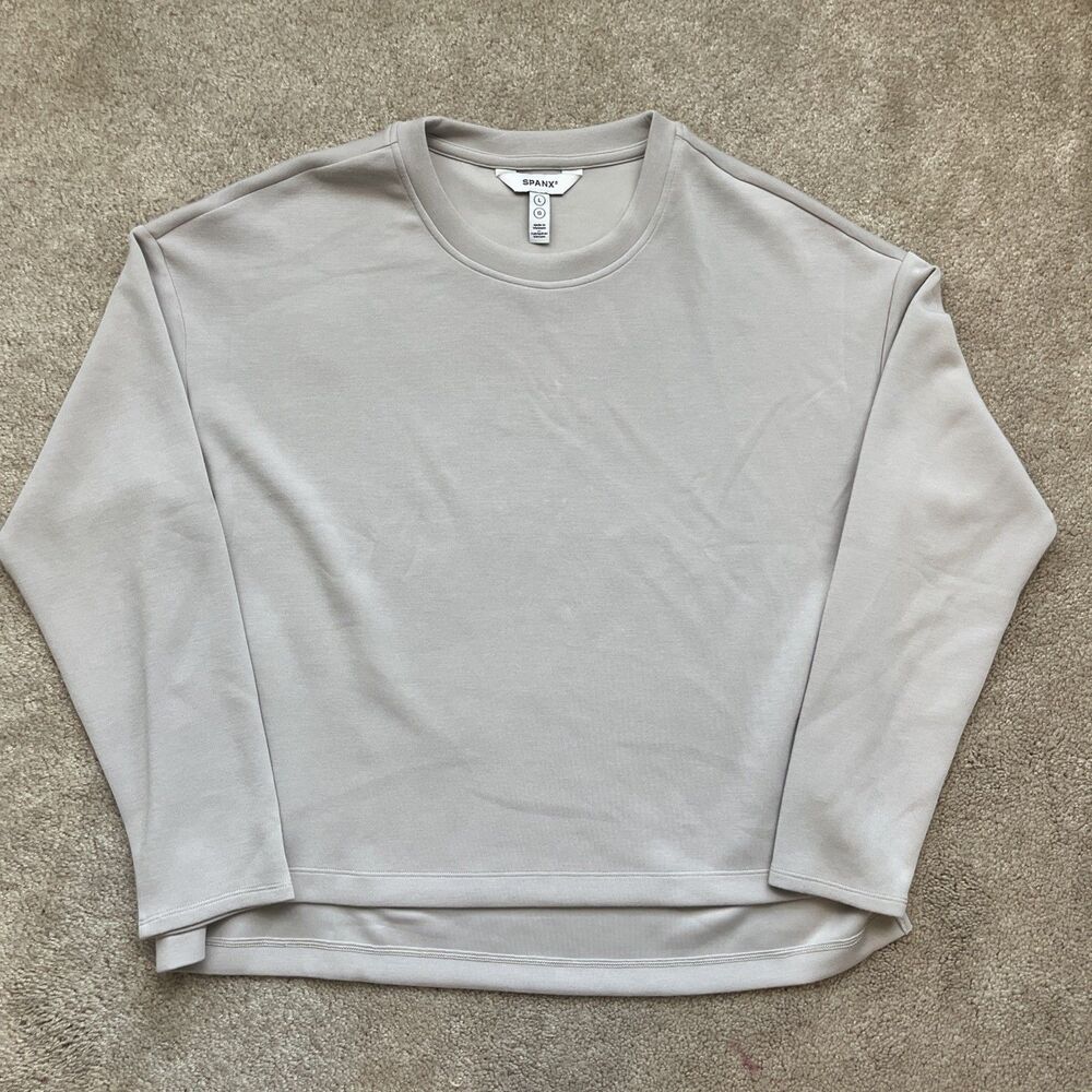 Spanx Air Essentials Relaxed Long Sleeve Top Womens Large Beige Neutral Minimal